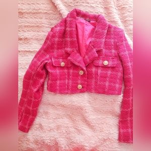 SHEIN Hot Pink Plaid Blazer